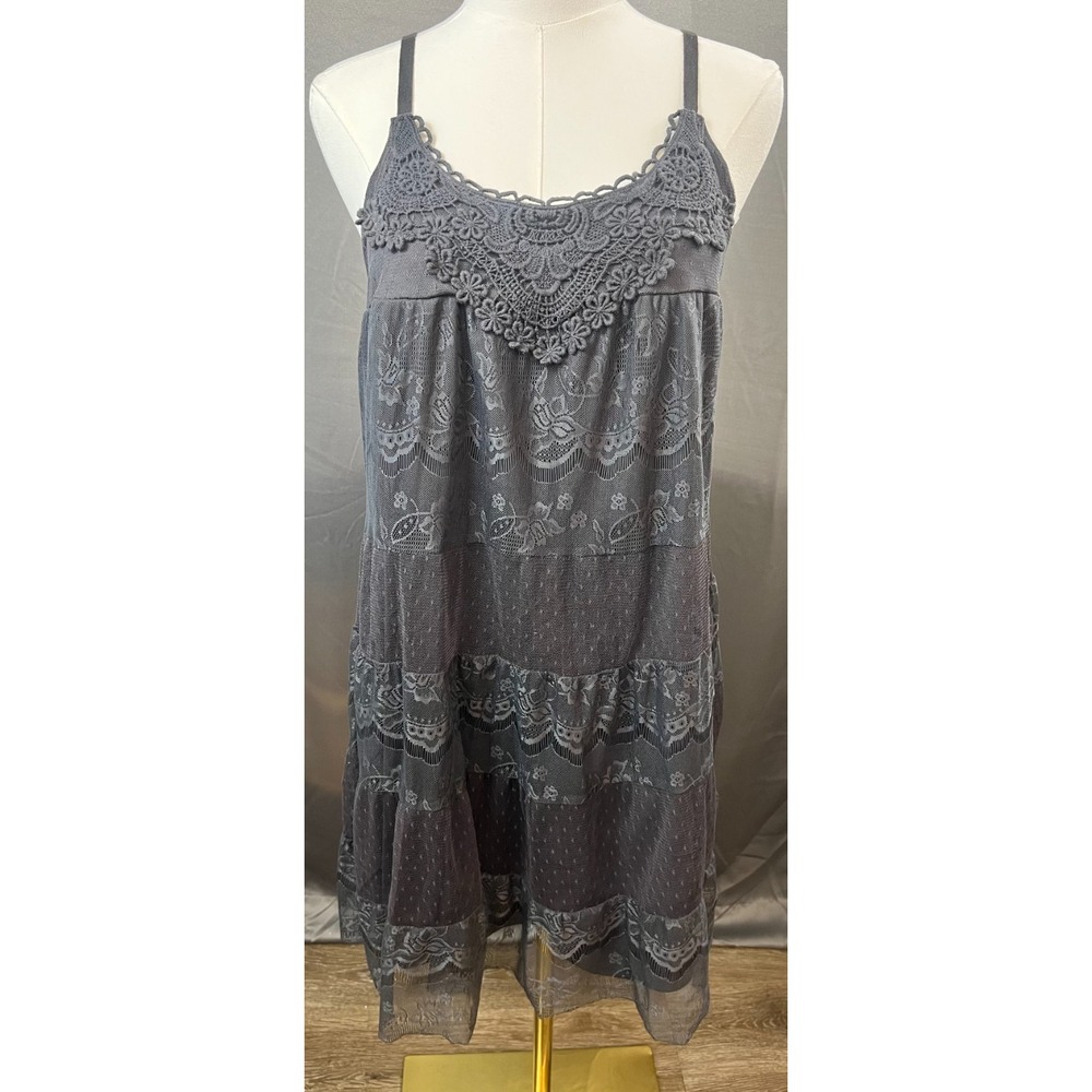 Xhilaration Dark Gray Lace Overlay Dress Whimsigoth Fairy Grunge Size M
